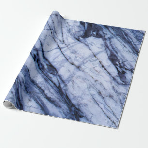 Papel De Presente Mármore Azul e Branco Rodopio Moderno Chique Festa
