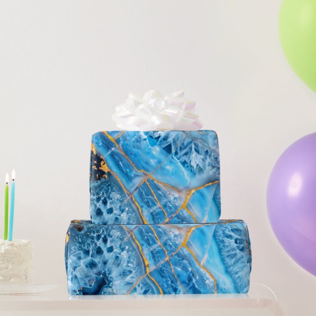 Papel De Presente Mármore Azul e Dourado (Presentes para festas)