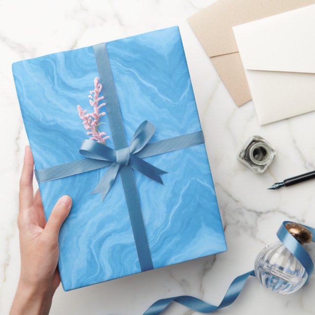 Papel De Presente Mármore Azul Oceano (Presentear)