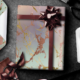 Papel De Presente Mármore Bege Elegante | Rosa Dourado Salvia Menta