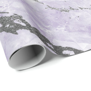 Papel De Presente Mármore branco Amethyst roxo das cinzas de prata