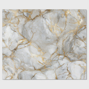 Papel De Presente Mármore Branco com Veias Douradas