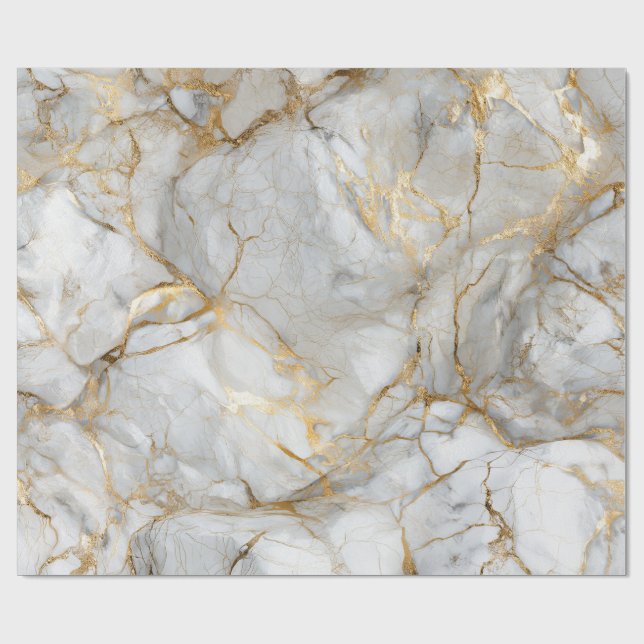 Papel De Presente Mármore Branco com Veias Douradas (Aberto)