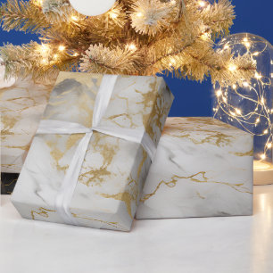 Papel De Presente Mármore branco, Dourado e negro de luxo elegante