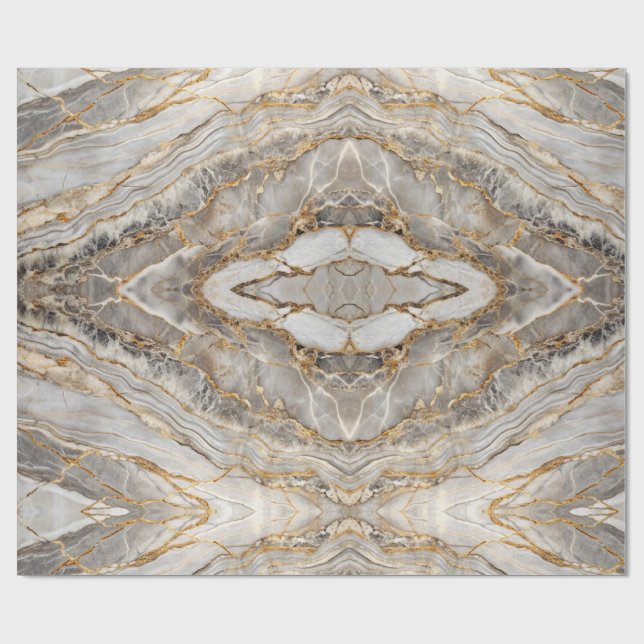 Papel De Presente Mármore Branco Dourado Rachado Moderno (Aberto)