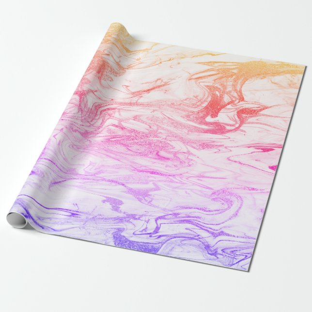 Papel De Presente Mármore branco holográfico Elegante (Desenrolado)