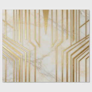 Papel De Presente Mármore Branco Luxuoso com Padrão Geométrico Doura