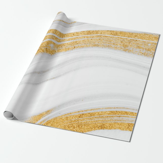 Papel De Presente Mármore Branco Trendy Cool com Textura de Brilho D (Desenrolado)