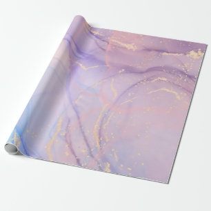 Papel De Presente Mármore Brilho Dourado Rosa e Azul