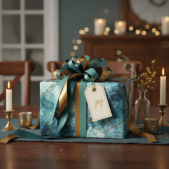 Papel De Presente Mármore cintilante azul e dourado (Criador carregado)