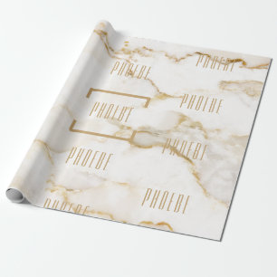Papel De Presente Mármore com Efeito Dourado de Nome Personalizado M