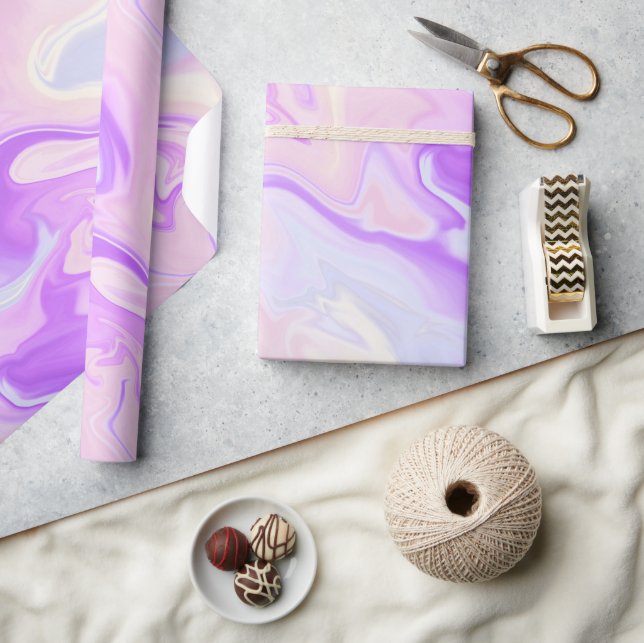 Papel De Presente Mármore com Gradiente Iridescente Roxo e Rosa (Artesanato)