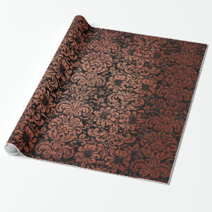 PAPEL DE PRESENTE MÁRMORE DAMASK2 PRETO & METAL ESCOVADO COBRE
