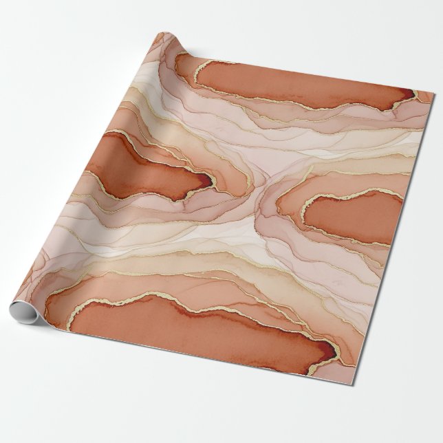 Papel De Presente Mármore de Argila Moderna Fluxo Abstrato Dourado (Desenrolado)