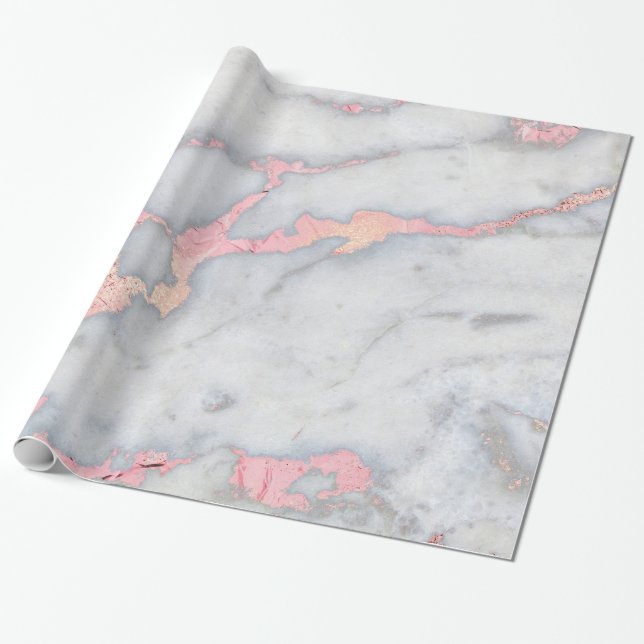 Papel De Presente Mármore do brilho de Rosegold da sereia (Desenrolado)