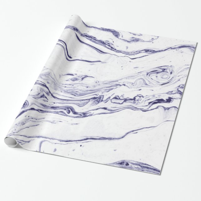 Papel De Presente Mármore dos azuis marinhos (Desenrolado)