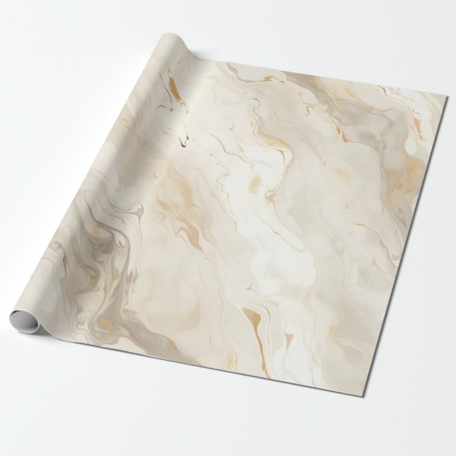 Papel De Presente Mármore Dourado Creme Pastel (Desenrolado)