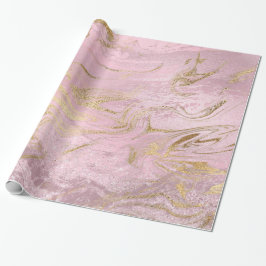 Papel De Presente Mármore e brilho de ouro e rosa