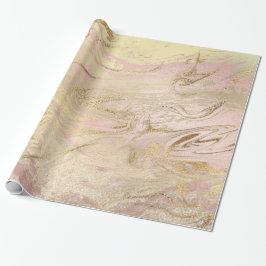 Papel De Presente Mármore e brilho de ouro e rosa