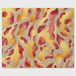 Papel De Presente Mármore Líquido Abstrato Dourado Carmesim