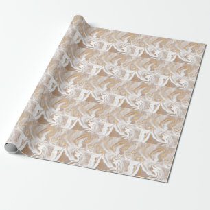 Papel De Presente Mármore líquido bege, arte da linha de ouro.