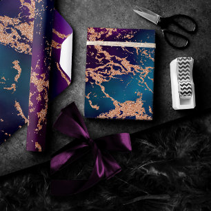 Papel De Presente Mármore Luxuoso Mal-humorado   Roxo Fundo e Dourad