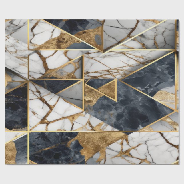 Papel De Presente Mármore Preto Dourado Geométrico Elegante (Aberto)