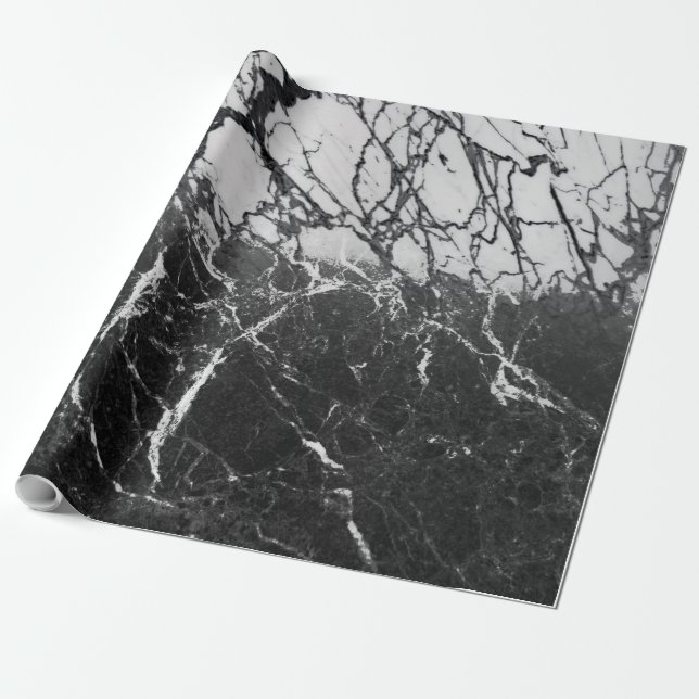 Papel De Presente Mármore Preto e Branco Moderno Glamour Festa da Mo (Desenrolado)