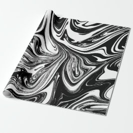 Papel De Presente Mármore Preto e Branco Remoinho Moderno Glamour