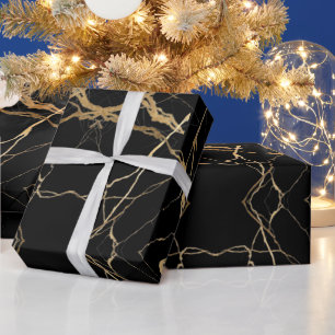 Papel De Presente Mármore Preto e Dourado Moderno Luxo Minimalista