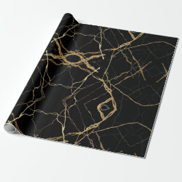 Papel De Presente Mármore Preto e Dourado Moderno Luxo Minimalista