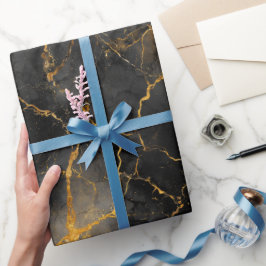 Papel De Presente Mármore Preto Luxo Dourado Padrão Abstrato de Luxo