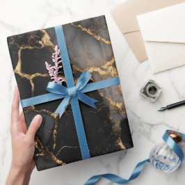 Papel De Presente Mármore Preto Luxo Dourado Padrão Abstrato Luxuoso
