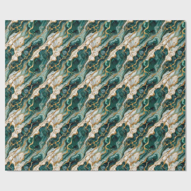 Papel De Presente Mármore Redemoinho Ouro Verde Luxo Abstrato (Aberto)