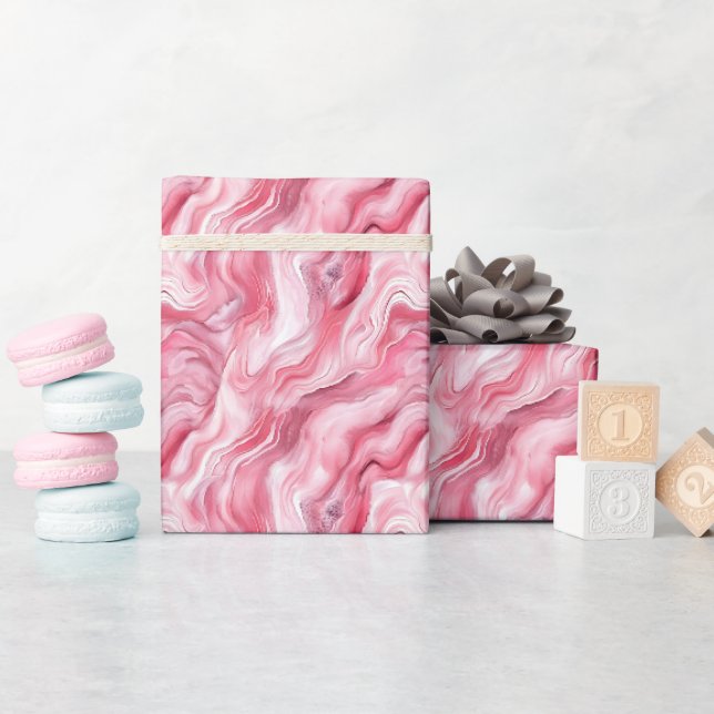 Papel De Presente Mármore Rosa e Branco (Chá de bebê)