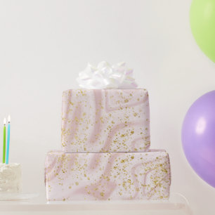 Papel De Presente Mármore Rosa e Branco com Faíscas Douradas