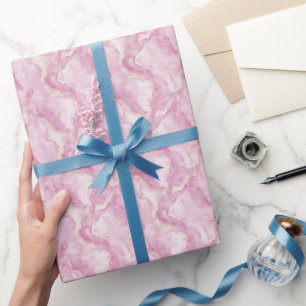 Papel De Presente Mármore Rosa e Marfim