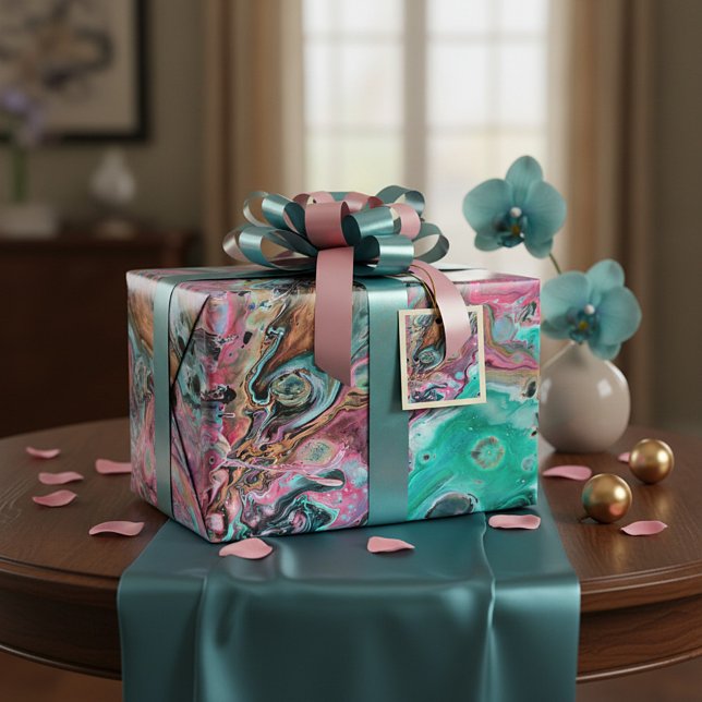 Papel De Presente Mármore rosa e verde (Criador carregado)