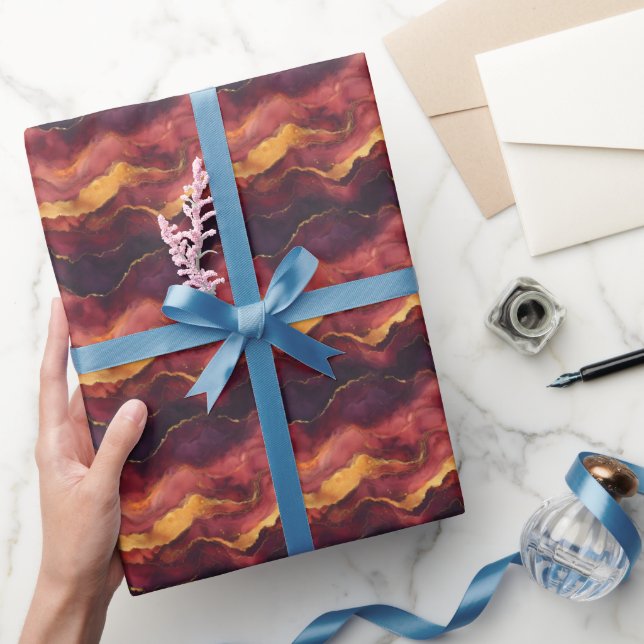 Papel De Presente Mármore Roxo, Rosa e Amarelo (Presentear)