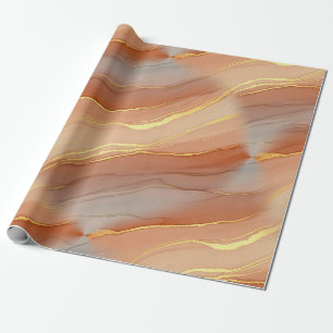 Papel De Presente Mármore Veia Dourada Terracota - Luxo Quente (5)