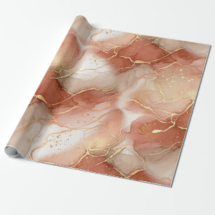 Papel De Presente Mármore Veia Dourada Terracota - Luxo Quente (9)