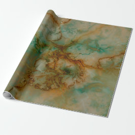 Papel De Presente Mármore Verde e Dourado