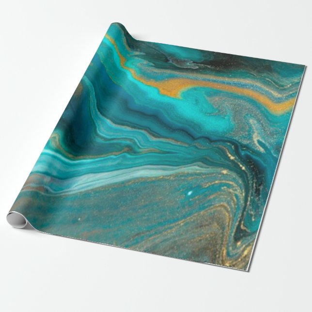 Papel De Presente mármore verde elegante com linhas de ouro (Desenrolado)