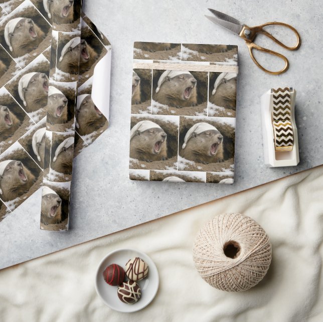 Papel De Presente Marmota bocejando usando um gorro de dormir (Artesanato)