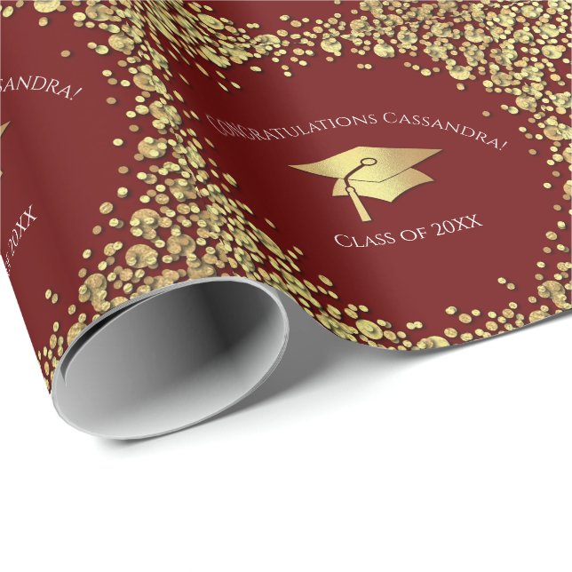 Papel De Presente Maroon and Gold Graduation (Ponta do rolo)