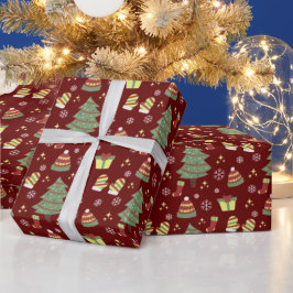 Papel De Presente Maroon Bonito Natal