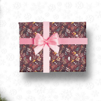 PAPEL DE PRESENTE MAROON CHRISTMAS DECORAÇÃO FESTIVA PENA FLORAL