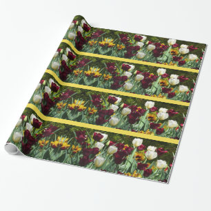 Papel De Presente Maroon e Tulipas Amarelas Palidez Colorida