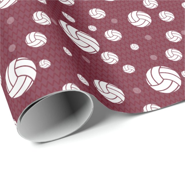 Papel De Presente Maroon Voleibol Chevron Padrão (Ponta do rolo)