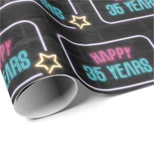 Papel De Presente Marquee Neon 35th Birthday em Brick